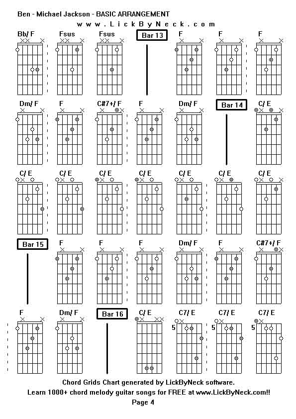 Chord Grids Chart of chord melody fingerstyle guitar song-Ben - Michael Jackson - BASIC ARRANGEMENT,generated by LickByNeck software.